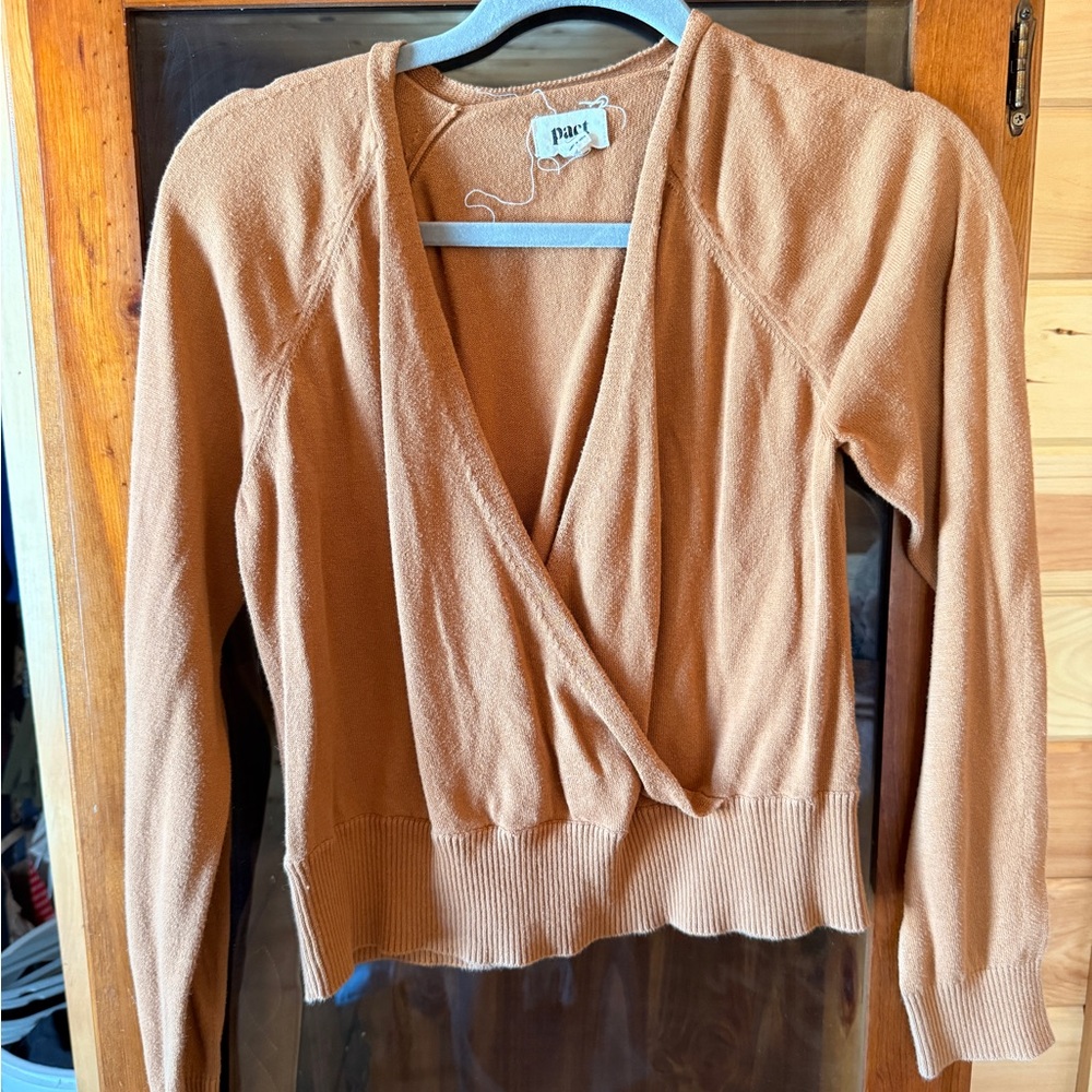 Pact Women's V-Neck Brown Sweater